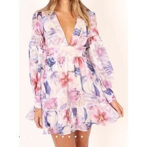 Petal & Pup Tune Long Sleeve Floral Purple Mini Dress V-neck Women’s Sz 4 NWT